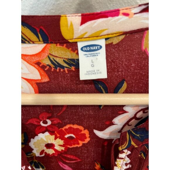 Old Navy Women's Pullover Floral Peasant Blouse Size Large V-Neck Long Sleeves - Picture 3 of 8